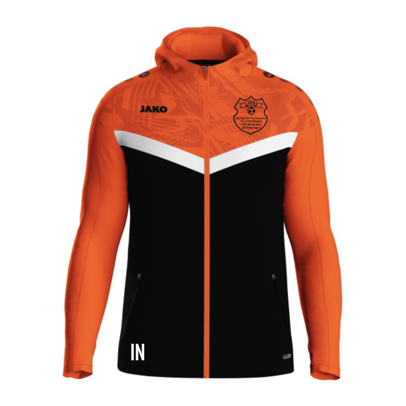 JAKO Kapuzenjacke Iconic schwarz/neonorange (Inkl. Bedruckung) - JSG Gäu
