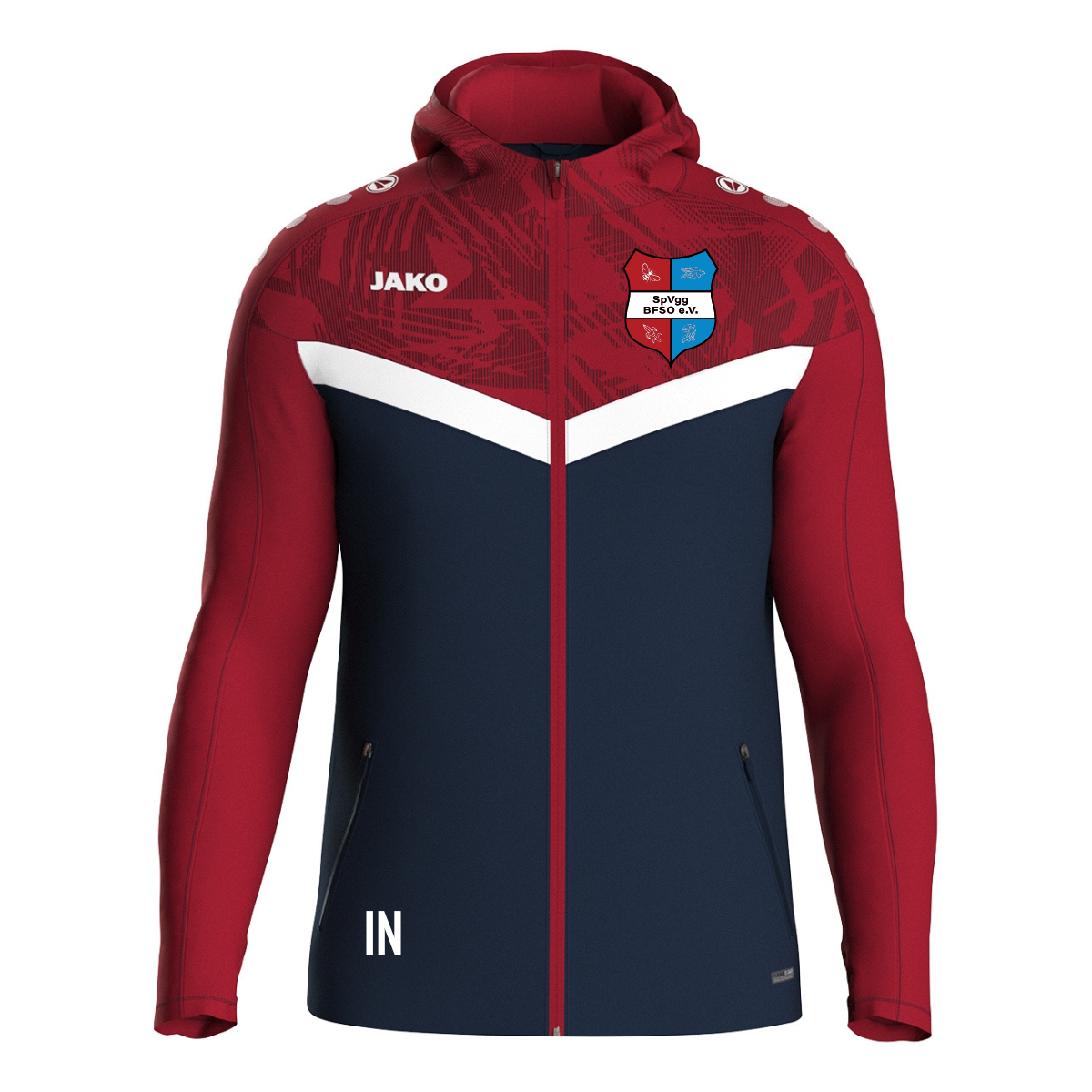 JAKO Kapuzenjacke Iconic marine/chili rot (inkl. Bedruckung) - Spvgg BFSO