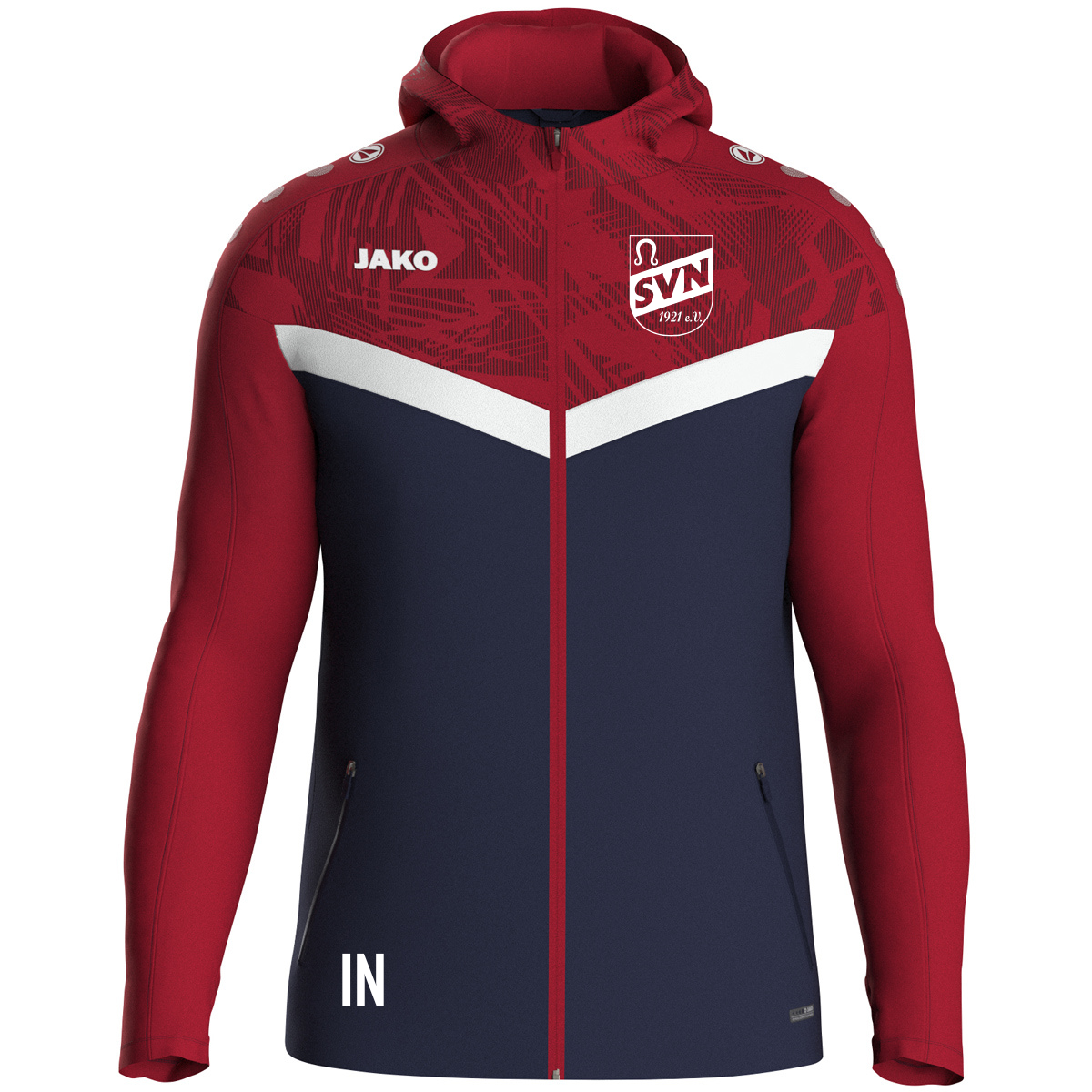 JAKO Kapuzenjacke Iconic marine/chili rot (inkl. Bedruckung) - SV Nufringen
