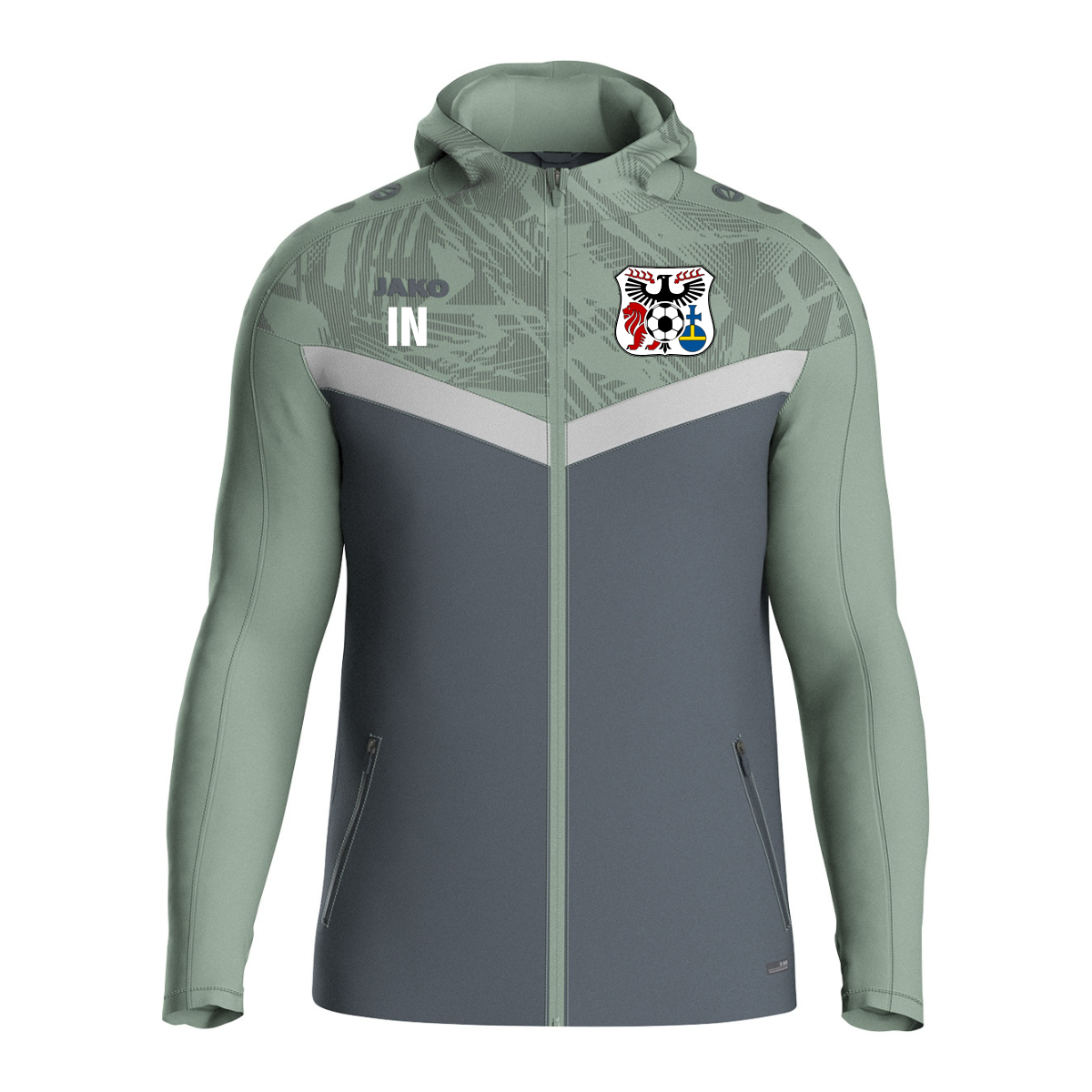 JAKO Kapuzenjacke Iconic anthra light/mintgrün/soft grey (inkl. Bedruckung) - SGM Heckengäu Trainer